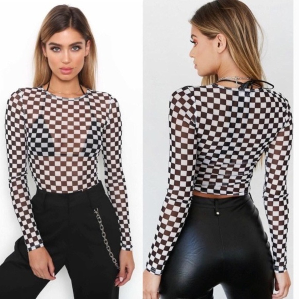 IAMGIA “nightrider” checkered sheer longsleeve top